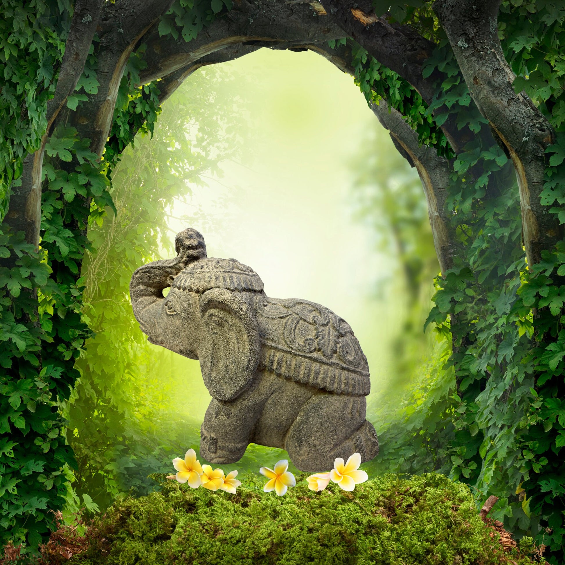 Elephant Doorstop Garden Statue Handmade Cast Lava Stone Elephant Sculpture Balinese art  Eclectic Boho Decor - Acadia World Traders