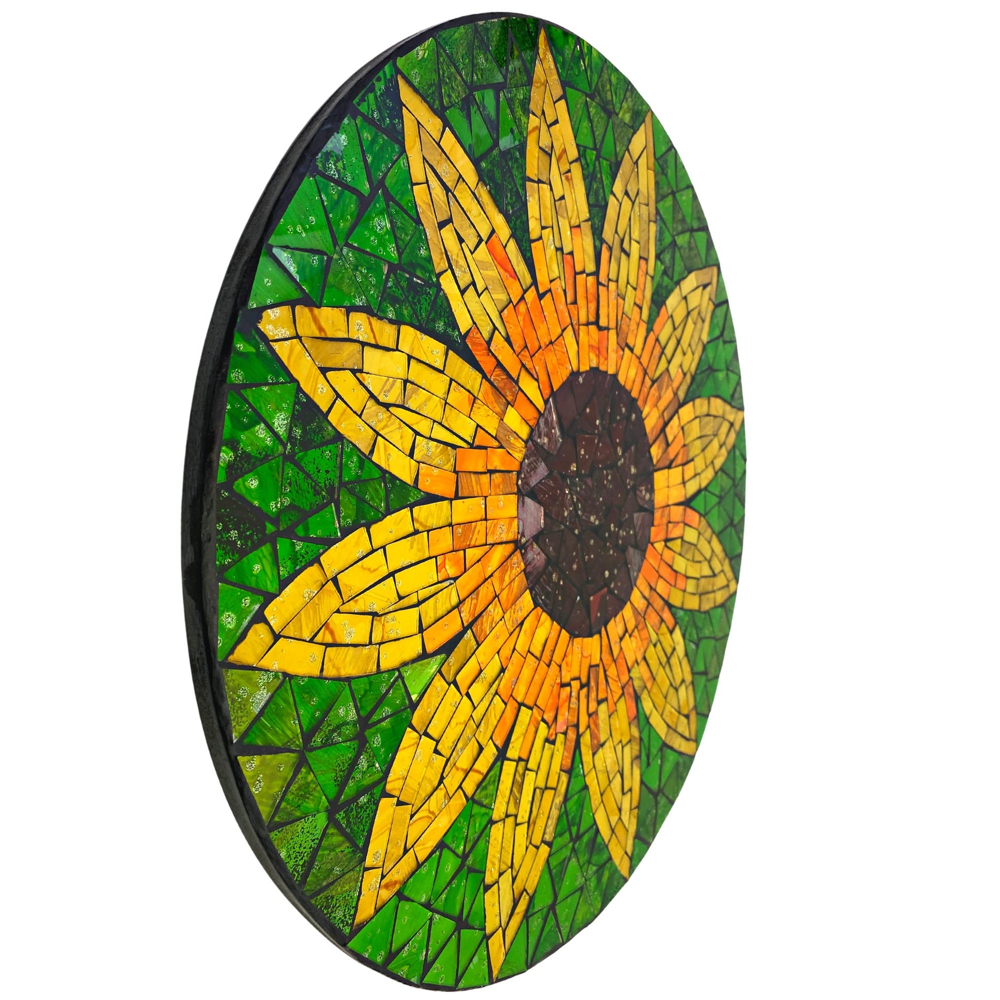 Yellow Sunflower Mosaic Wall Art Plaque Panel Hand Painted Glass Bali Handicraft Boho Decor - Acadia World Traders