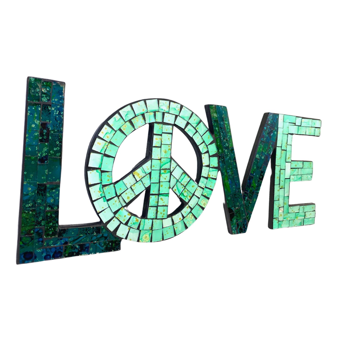 Peace and Love Mosaic Wall Art Plaque Panel Hand Painted Glass Bali Handicraft Boho Decor