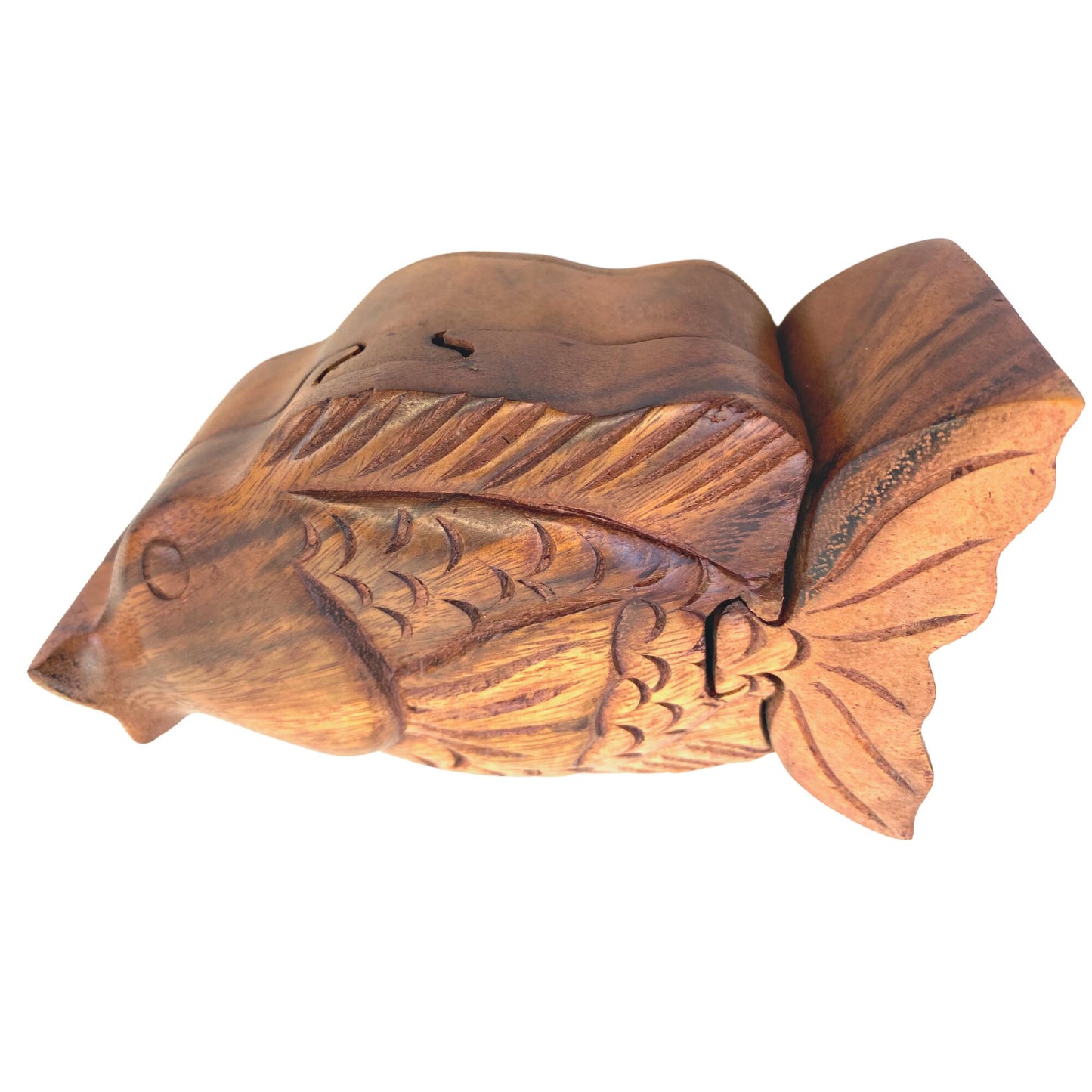 Gold Fish aquatic life Secret Puzzle stash Box Trinket Jewelry gift box Hand Carved Wood Carving handmade Gift Bali Art