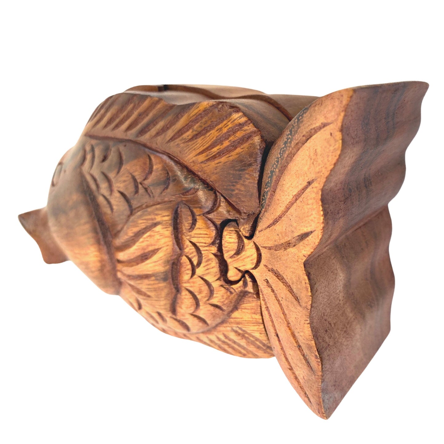 Gold Fish aquatic life Secret Puzzle stash Box Trinket Jewelry gift box Hand Carved Wood Carving handmade Gift Bali Art
