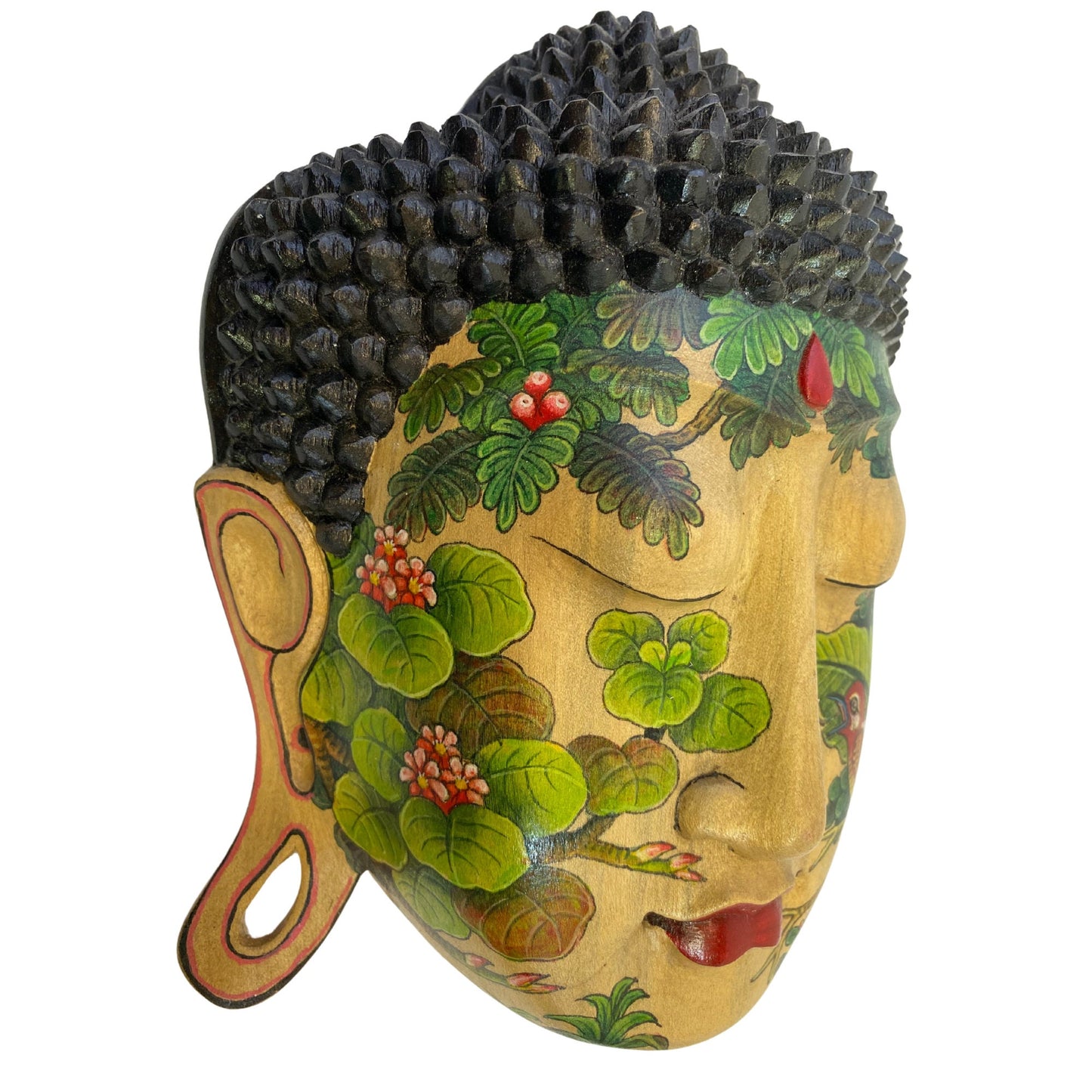 Forest Tattoo Buddha Mask Wall art Sculpture Balinese miniature style painting keliki Ubud village art art hand painted wood carving