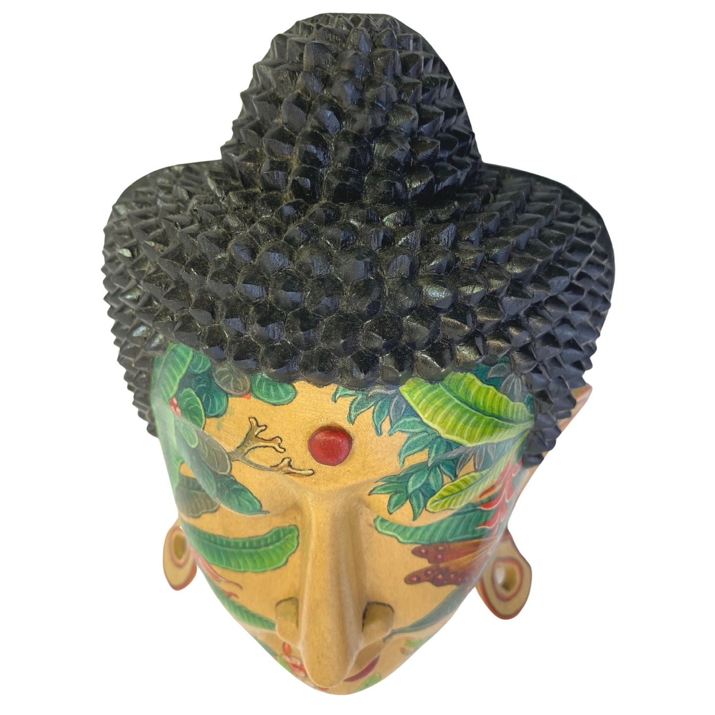 Butterfly Garden Tattoo Buddha Mask Wall art Sculpture Balinese miniature style painting Ubud village art art hand painted wood carving