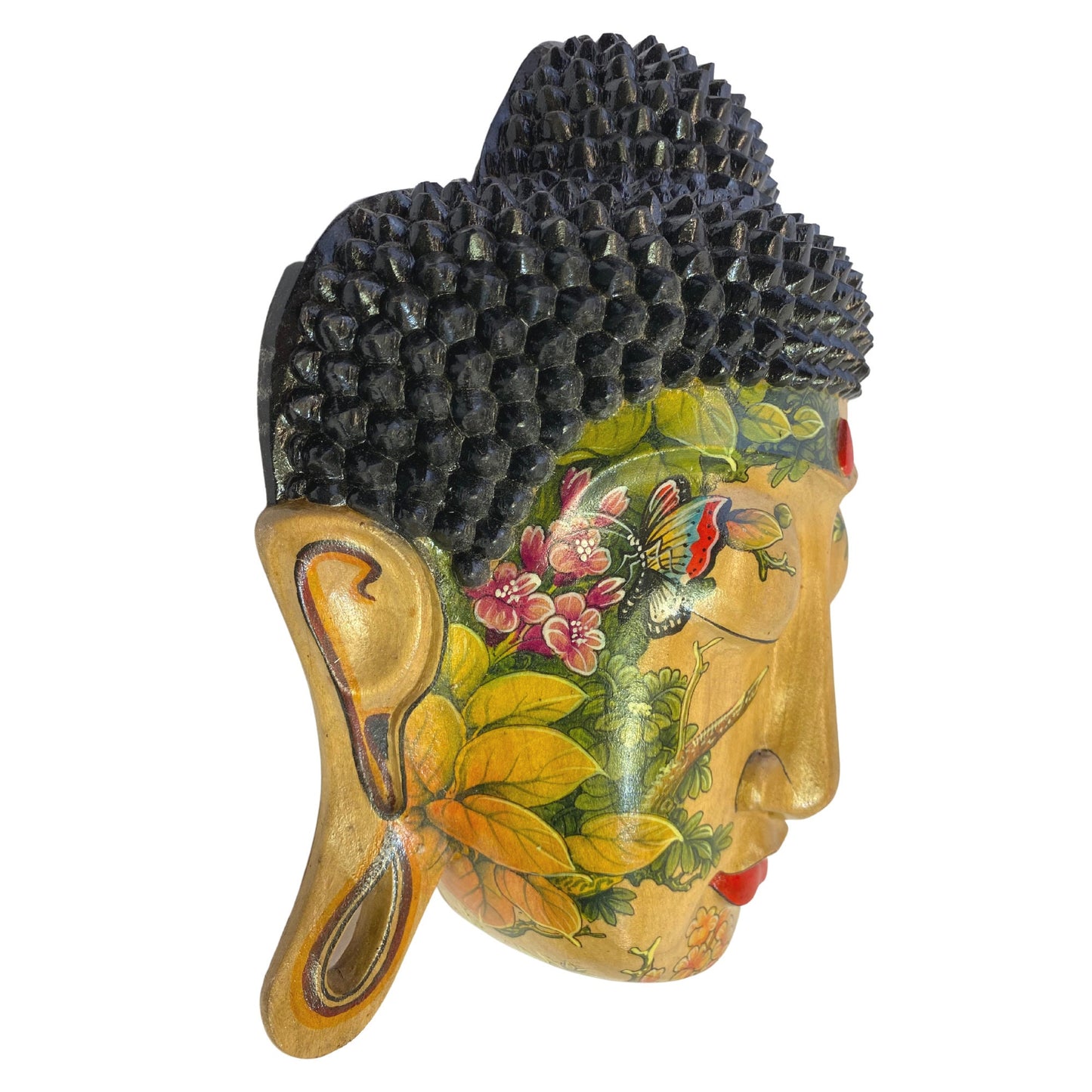 Mystic Buddha Mask Butterfly Garden Tattoo Wall art Sculpture Balinese miniature style painting Ubud village art hand painted wood carving