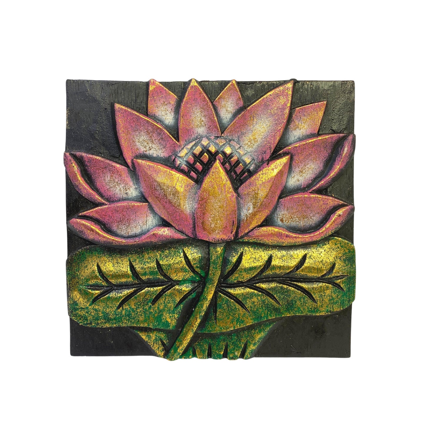 Balinese Lotus Padma Panel Hand Carved Relief Wood Carving Bali wall Art Boho Home Decor - Acadia World Traders