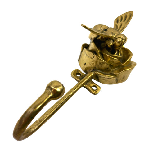 Rose and Bee Wall hook handmade solid brass coat hook gold  metal Home decor