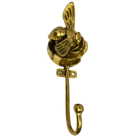 Rose and Bee Wall hook handmade solid brass coat hook gold  metal Home decor