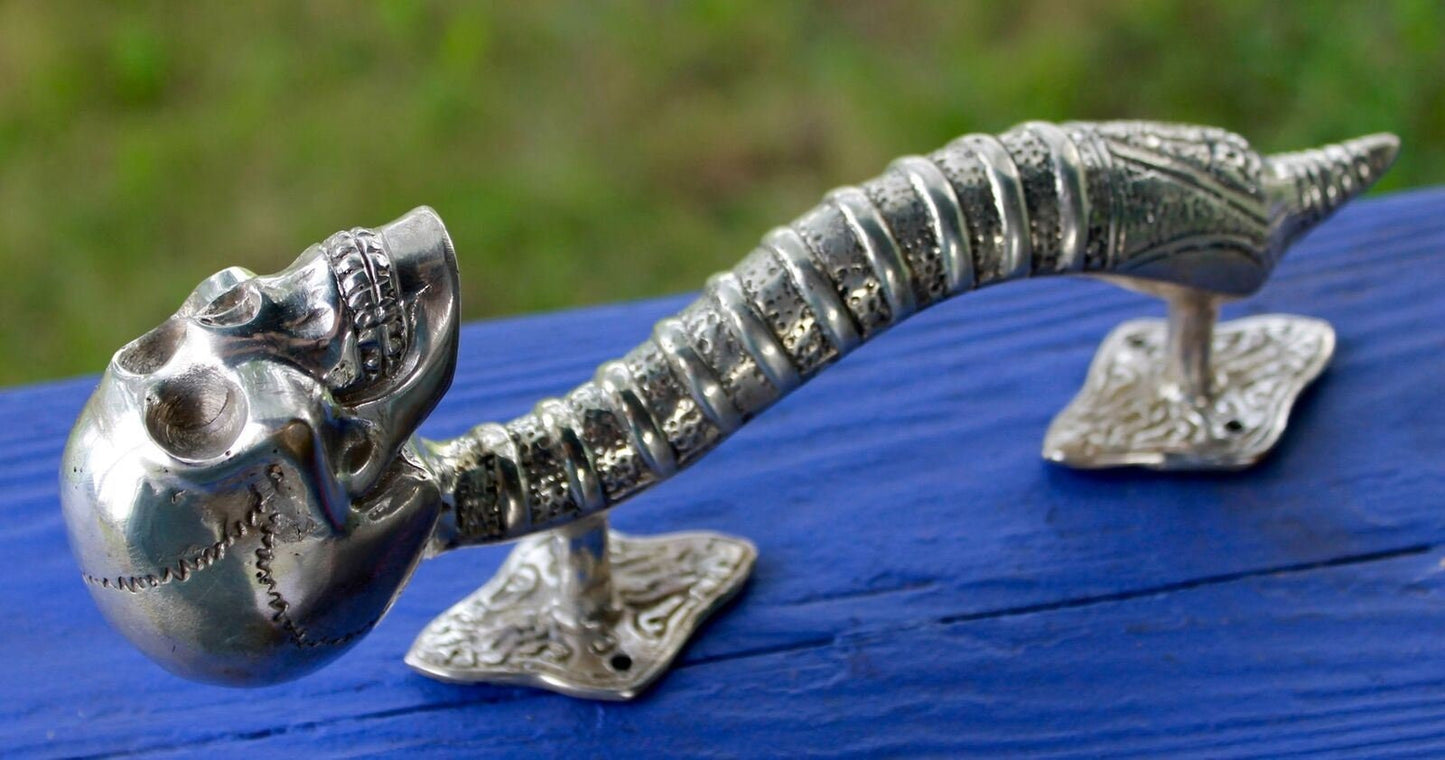 Gothic Skull Bronze Door Handle Knob Pull Cast Silvered Balinese Art