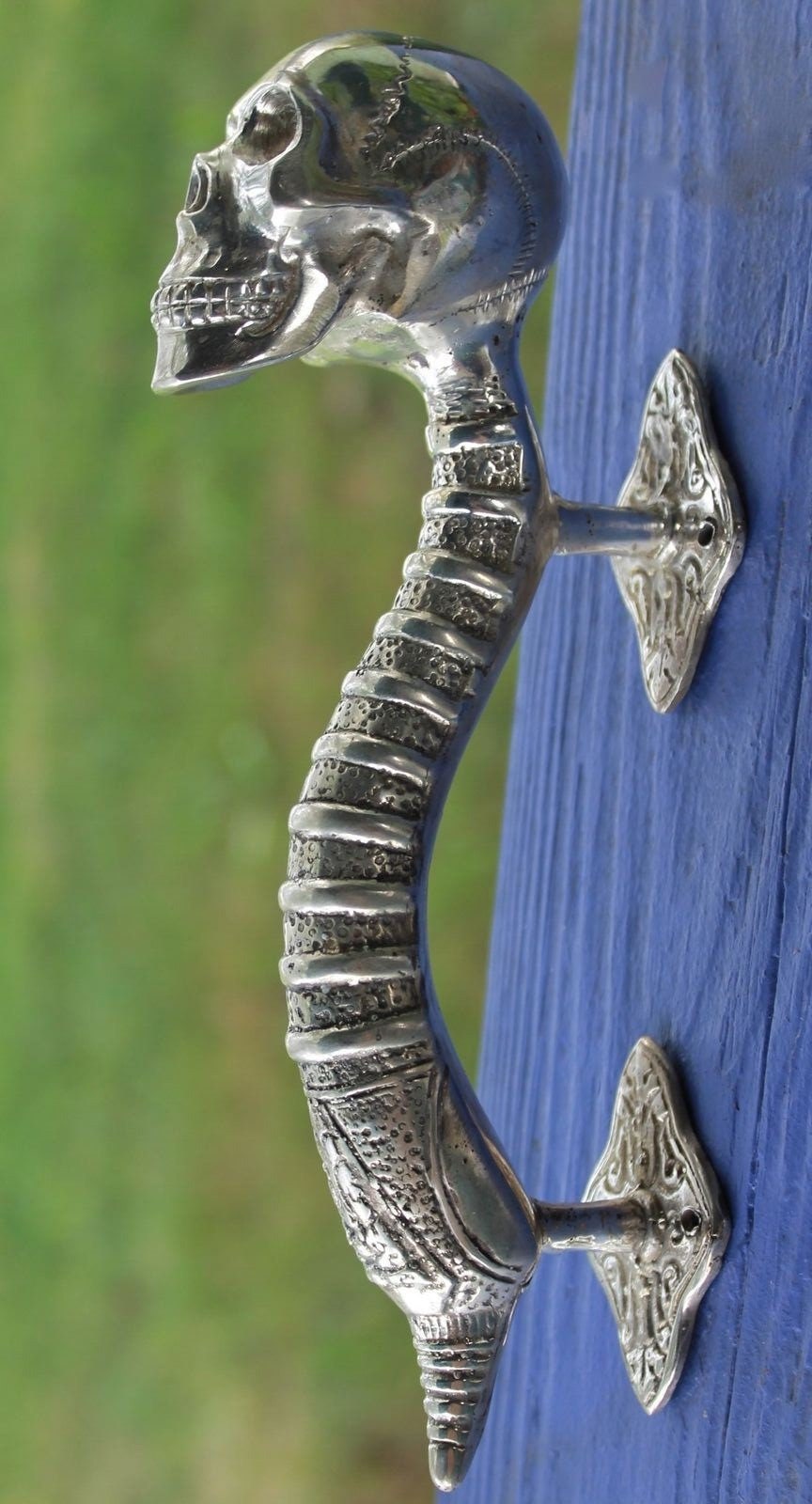 Gothic Skull Bronze Door Handle Knob Pull Cast Silvered Balinese Art