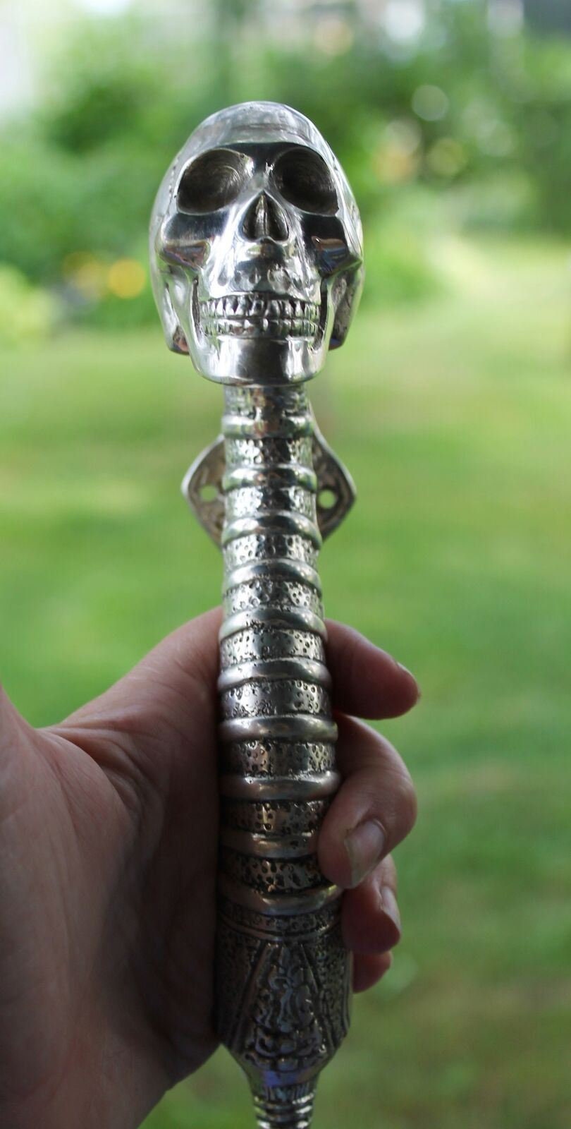 Gothic Skull Bronze Door Handle Knob Pull Cast Silvered Balinese Art