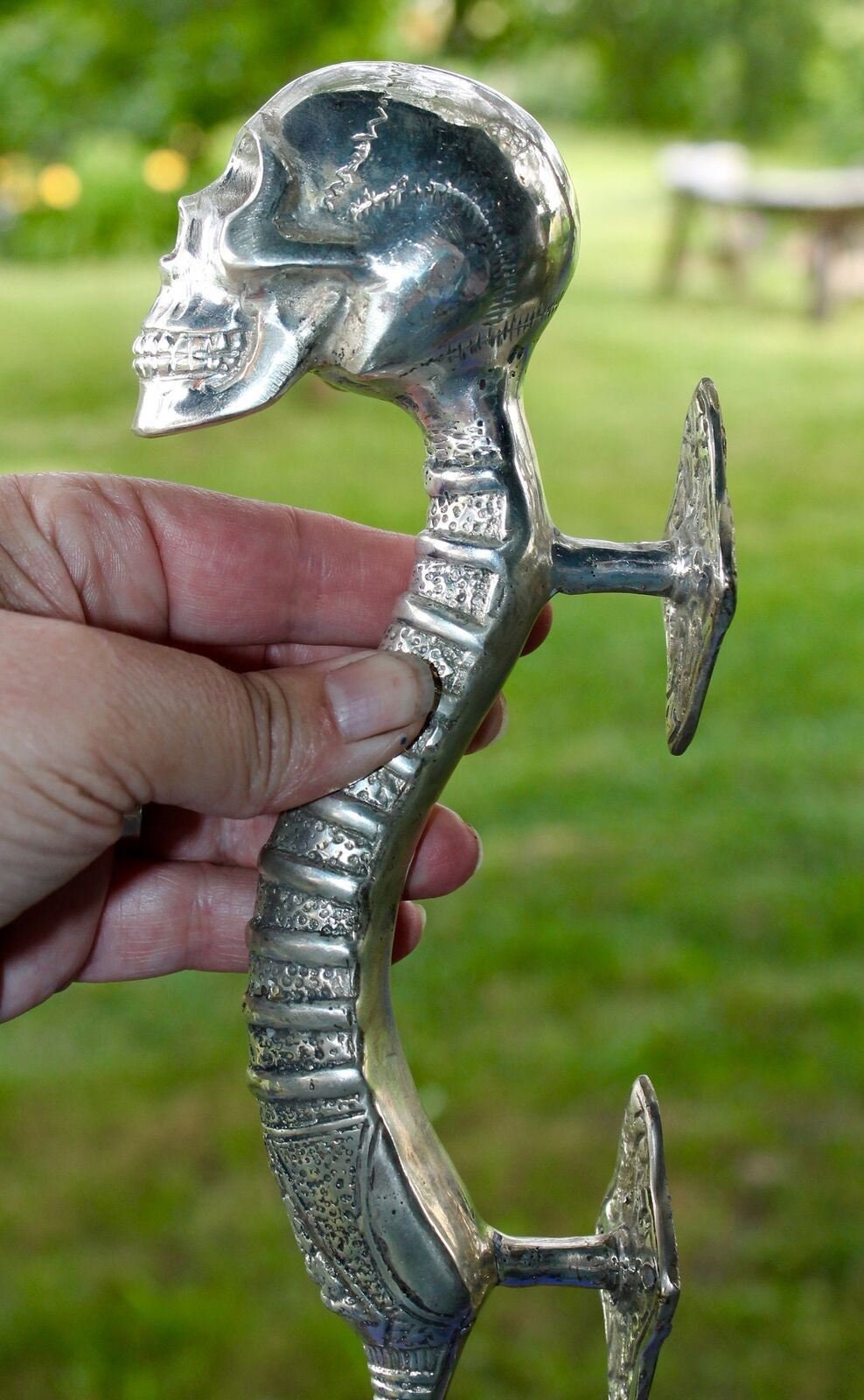 Gothic Skull Bronze Door Handle Knob Pull Cast Silvered Balinese Art