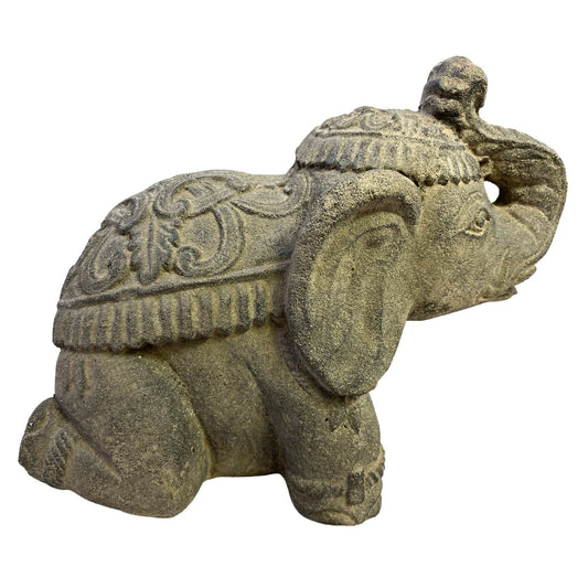 Elephant Doorstop Garden Statue Handmade Cast Lava Stone Elephant Sculpture Balinese art  Eclectic Boho Decor - Acadia World Traders