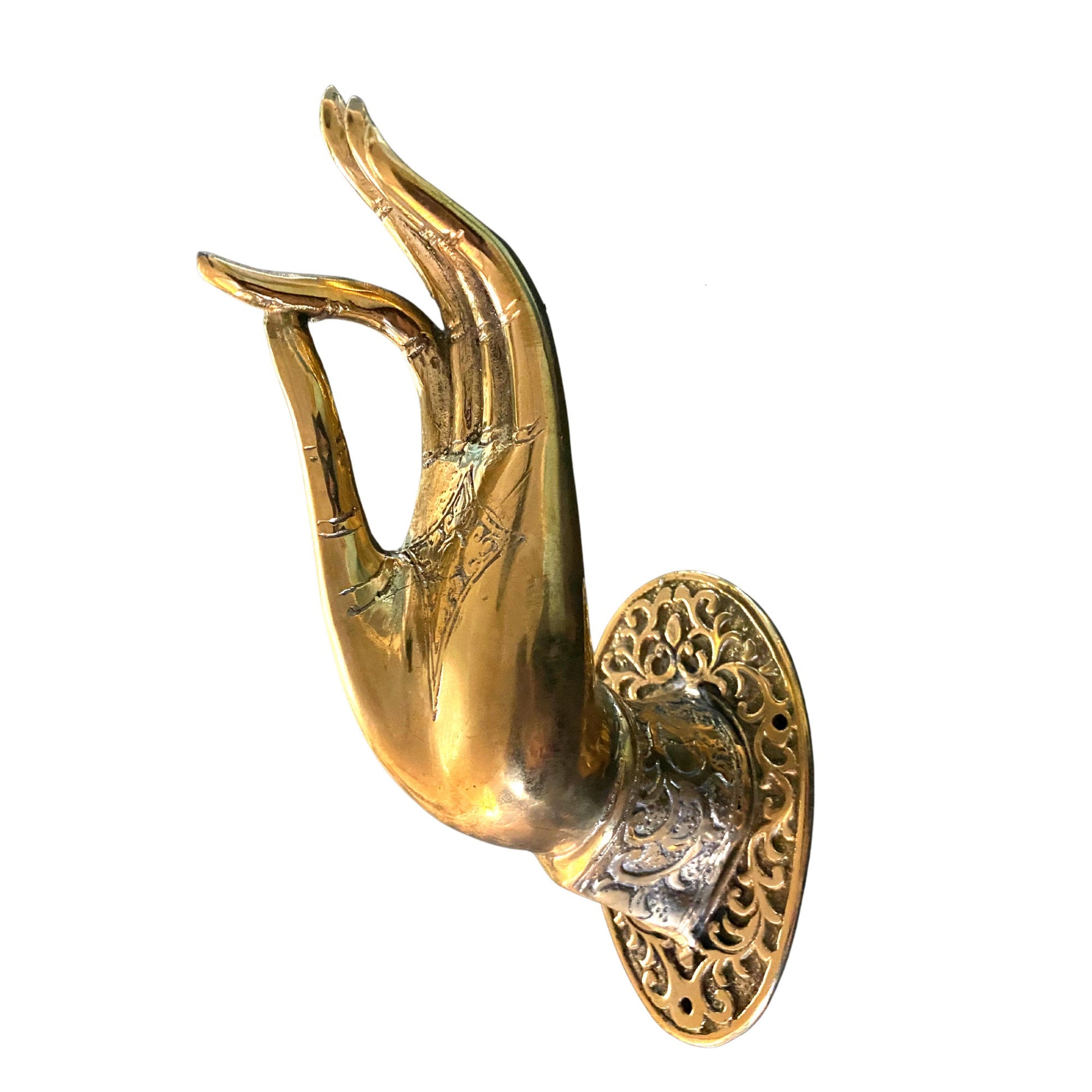 Buddha Abhaya Mudra Handle door pull Knob Hook Polished Bronze Balinese Art - Acadia World Traders