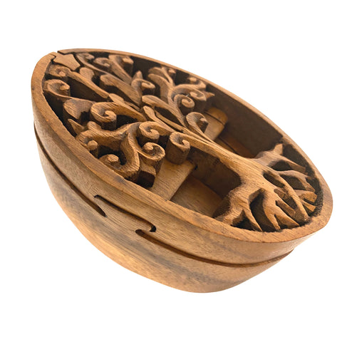 Balinese Tree of Life Secret puzzle Box Stash Trinket  jewelry gift box Hand carved suar wood Bali Art