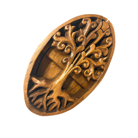 Balinese Tree of Life Secret puzzle Box Stash Trinket  jewelry gift box Hand carved suar wood Bali Art