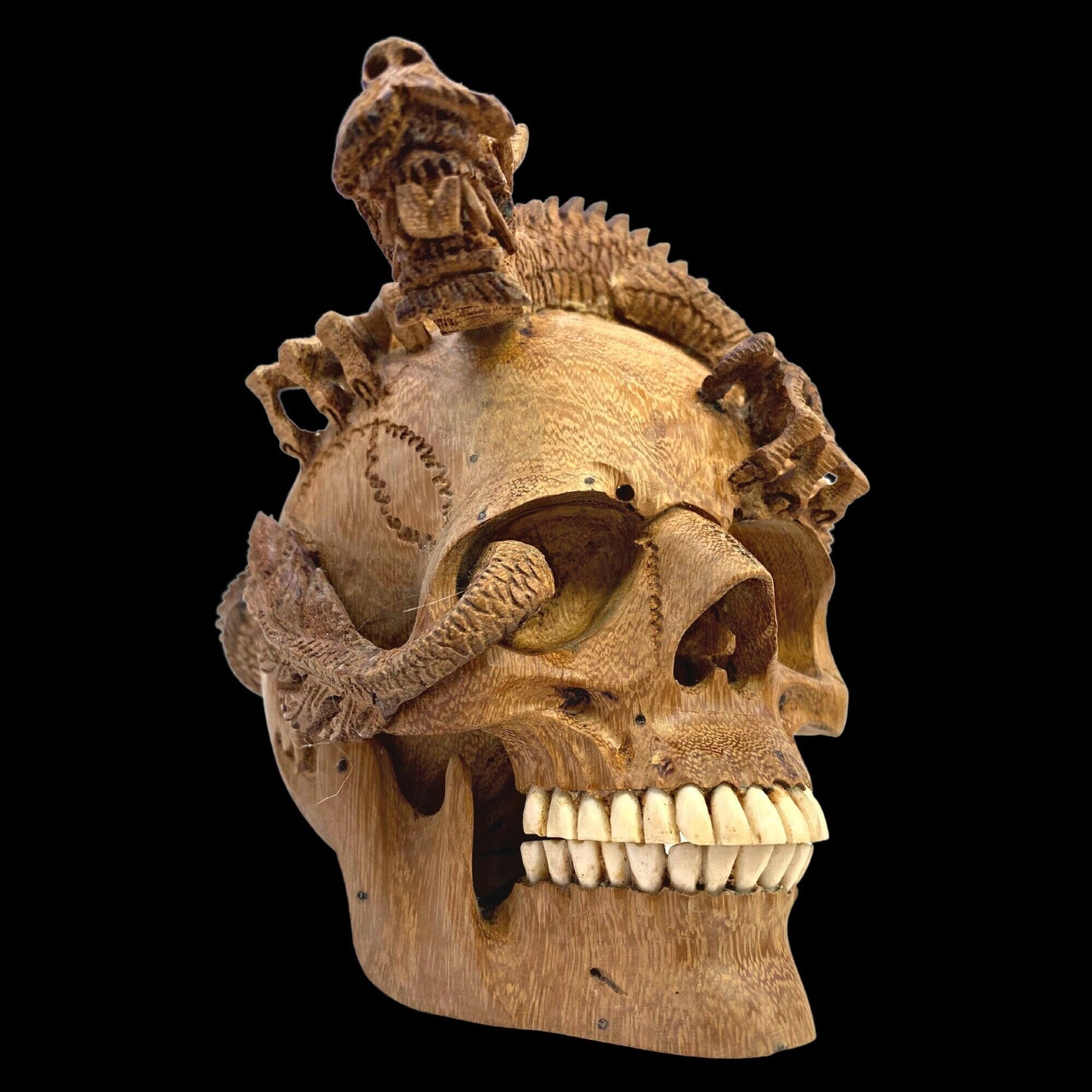 Balinese Skull Sculpture Dragon Naga Hand CARVED Art Bali Wood Carving Art Eclectic Gothic  Oddity Home Decor