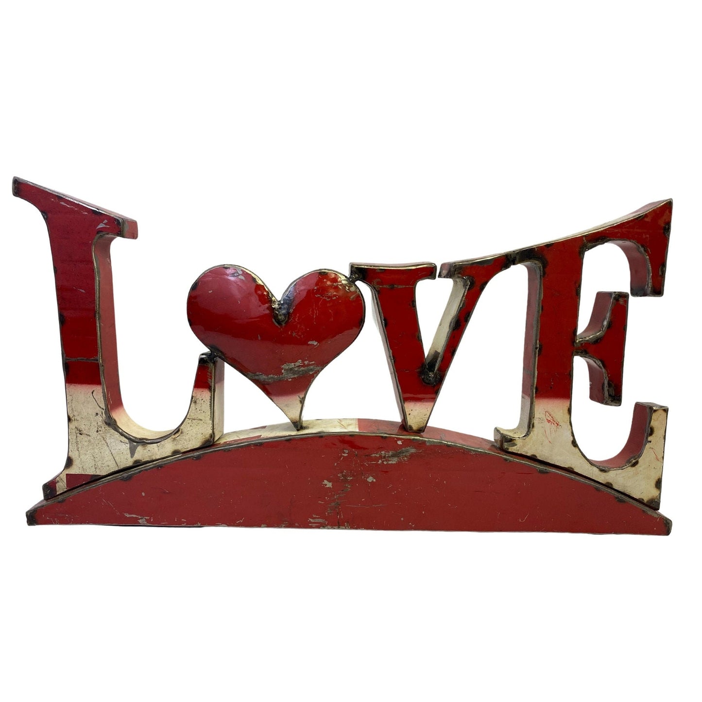 Red Heart Love Recycled Metal Iron Drum Art Free Standing Sculpture Wall Art Bali Handicraft Boho Industrial Garden Decor Yard art