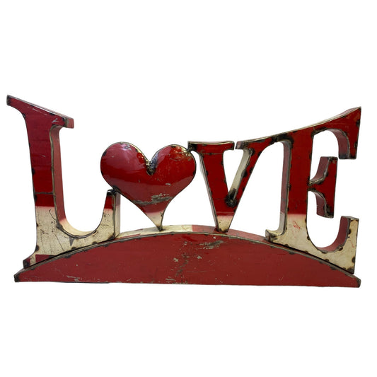 Red Heart Love Recycled Metal Iron Drum Art Free Standing Sculpture Wall Art Bali Handicraft Boho Industrial Garden Decor Yard art