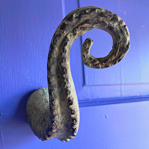 Octopus Tentacle Wall Hook handmade coat hook Bronze Green Verdigris Patina metal Nautical Home decor