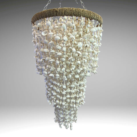 Shell lamp shade pendant Natural seashell chandelier bohemian lampshade white lighting handmade  Boho style lighting  Beach Cottage 32&quot;