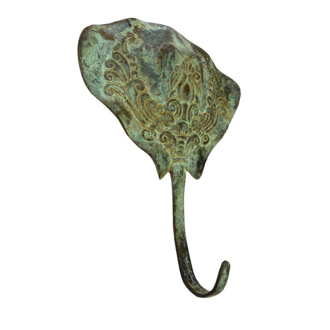 Skate Stingray  Mantaray Wall Hook handmade coat hook Bronze Green Verdigris Patina metal Nautical Home decor