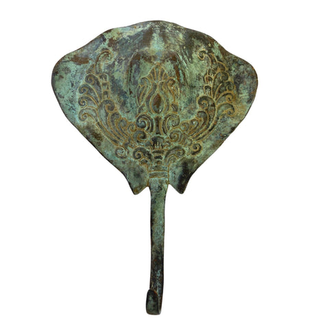 Skate Stingray  Mantaray Wall Hook handmade coat hook Bronze Green Verdigris Patina metal Nautical Home decor