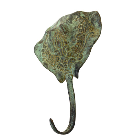 Skate Stingray  Mantaray Wall Hook handmade coat hook Bronze Green Verdigris Patina metal Nautical Home decor