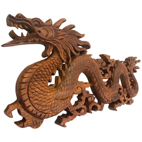 Balinese Dragon Panel Hand Carved wooden Winged Naga Relief Wall Panel Wood Carving Bali wall art Handmade gift for dad Asian Decor 16&quot;