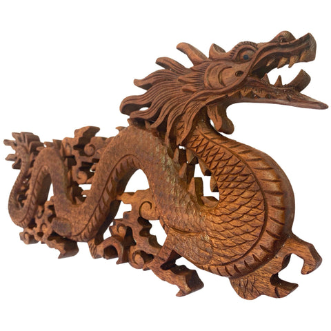 Balinese Dragon Panel Hand Carved wooden Winged Naga Relief Wall Panel Wood Carving Bali wall art Handmade gift for dad Asian Decor 16&quot;