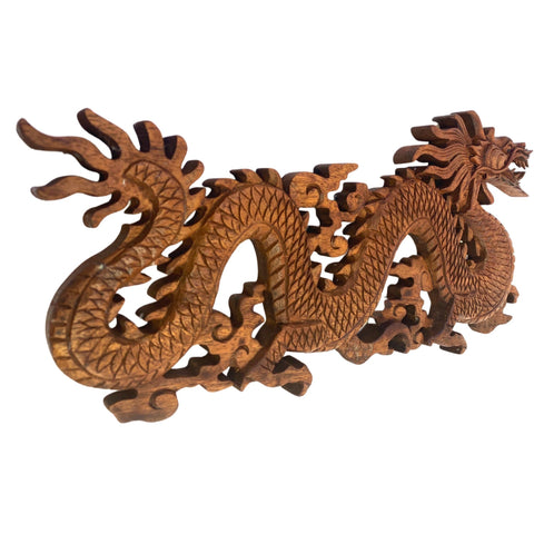 Balinese Dragon Panel Hand Carved wooden Winged Naga Relief Wall Panel Wood Carving Bali wall art Handmade gift for dad Asian Decor 16&quot;