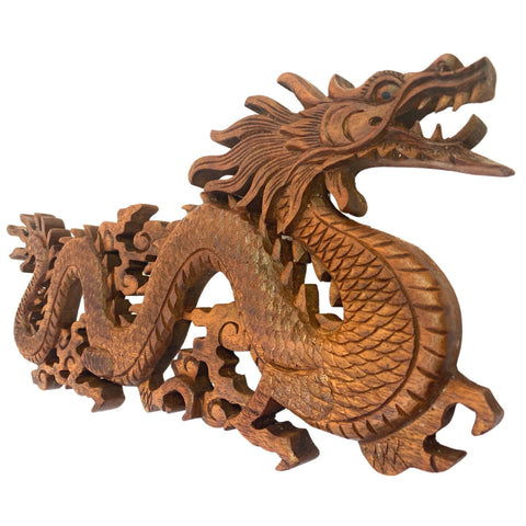 Balinese Dragon Panel Hand Carved wooden Winged Naga Relief Wall Panel Wood Carving Bali wall art Handmade gift for dad Asian Decor 16&quot;