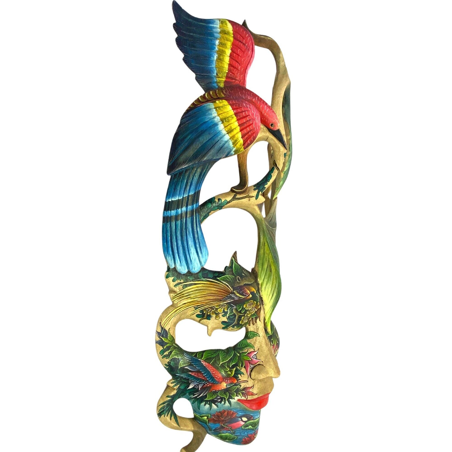 Balinese Dewi Bawang Goddess Mask: Hand-Carved Painted Wood Wall Decor