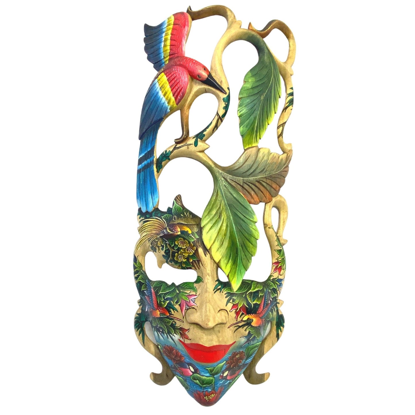 Balinese Dewi Bawang Goddess Mask: Hand-Carved Painted Wood Wall Decor