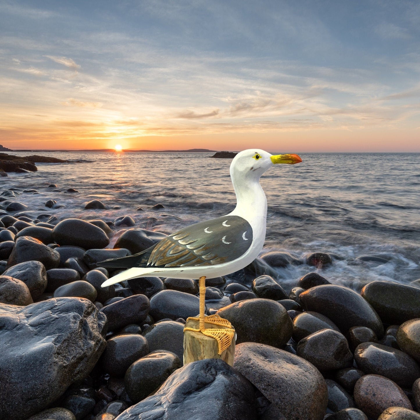 Seagull Herring Gull Hand Carved Wood Wildlife Sculpture, Bird Statue, Coastal Decor