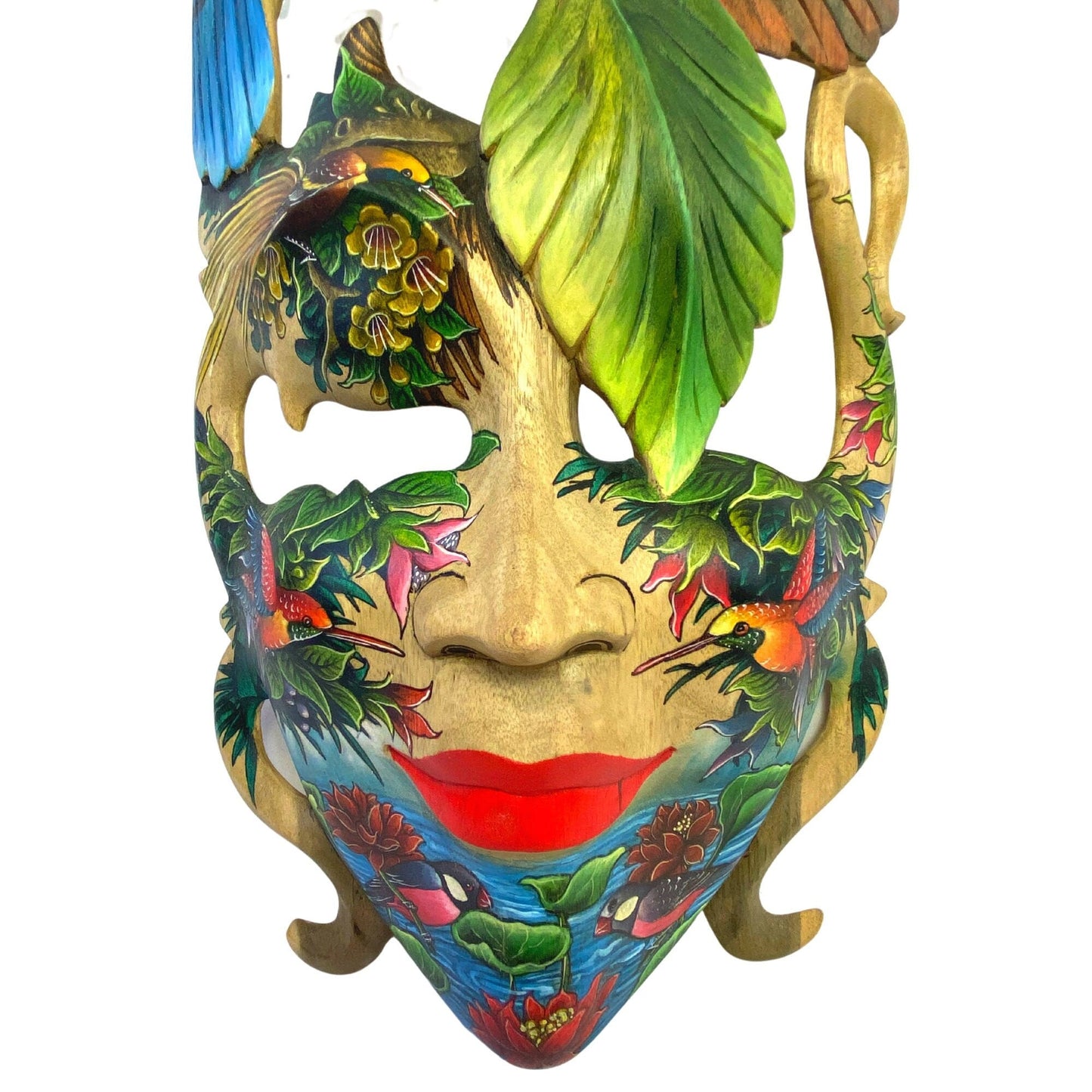 Balinese Dewi Bawang Goddess Mask: Hand-Carved Painted Wood Wall Decor