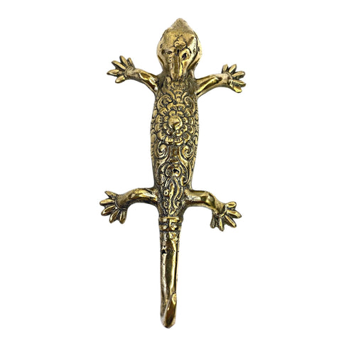 Gecko Wall Hook Lizard Embossed Lotus handmade solid brass coat hook gold  metal Home decor