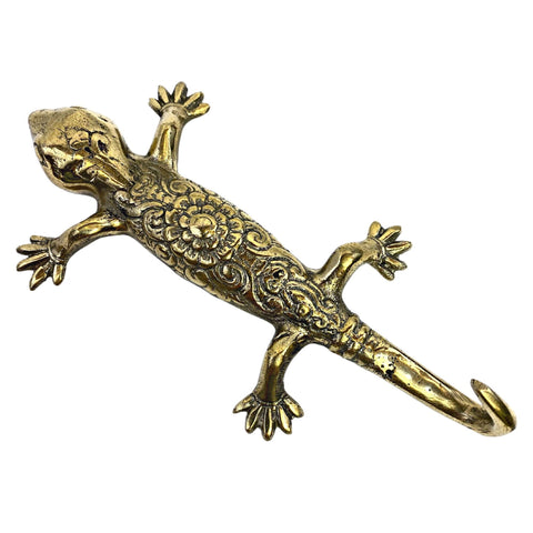 Gecko Wall Hook Lizard Embossed Lotus handmade solid brass coat hook gold  metal Home decor