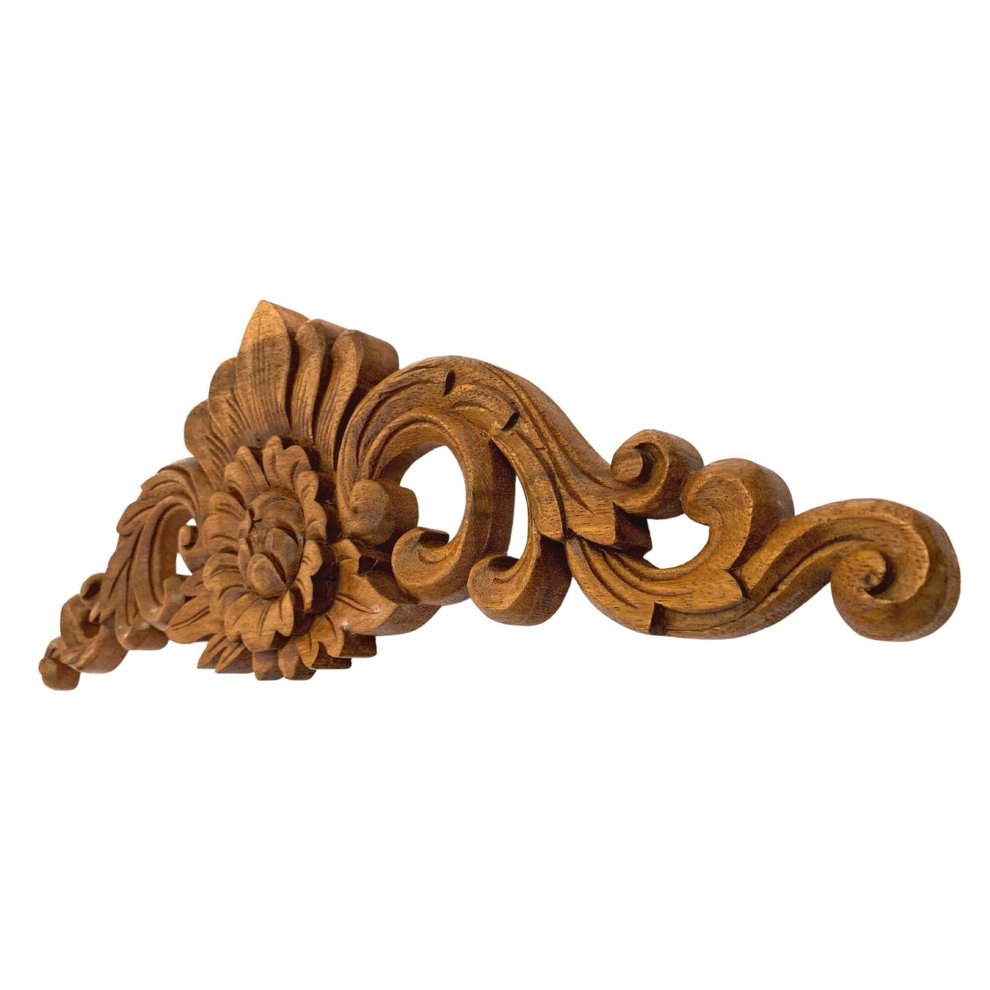 Balinese Decorative Lotus Relief Panel architectural detail Bali Wall art Scroll Hand Carved Wood Carving home decor