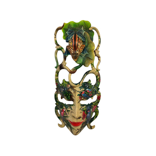 Balinese Hand Carved Wood Forest Goddess Mask: Hand-Painted Wood Carving, Wall Art - Acadia World Traders