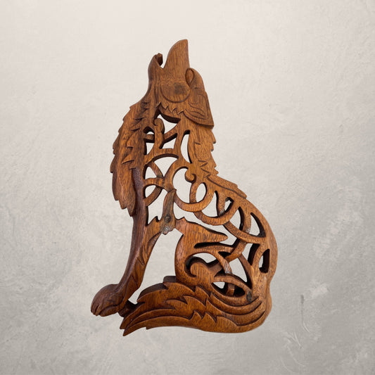Celtic Howling Wolf Wall Art Panel  Sculpture Handmade hand Carved Suar wood  Carving Bali art Spirit Animal