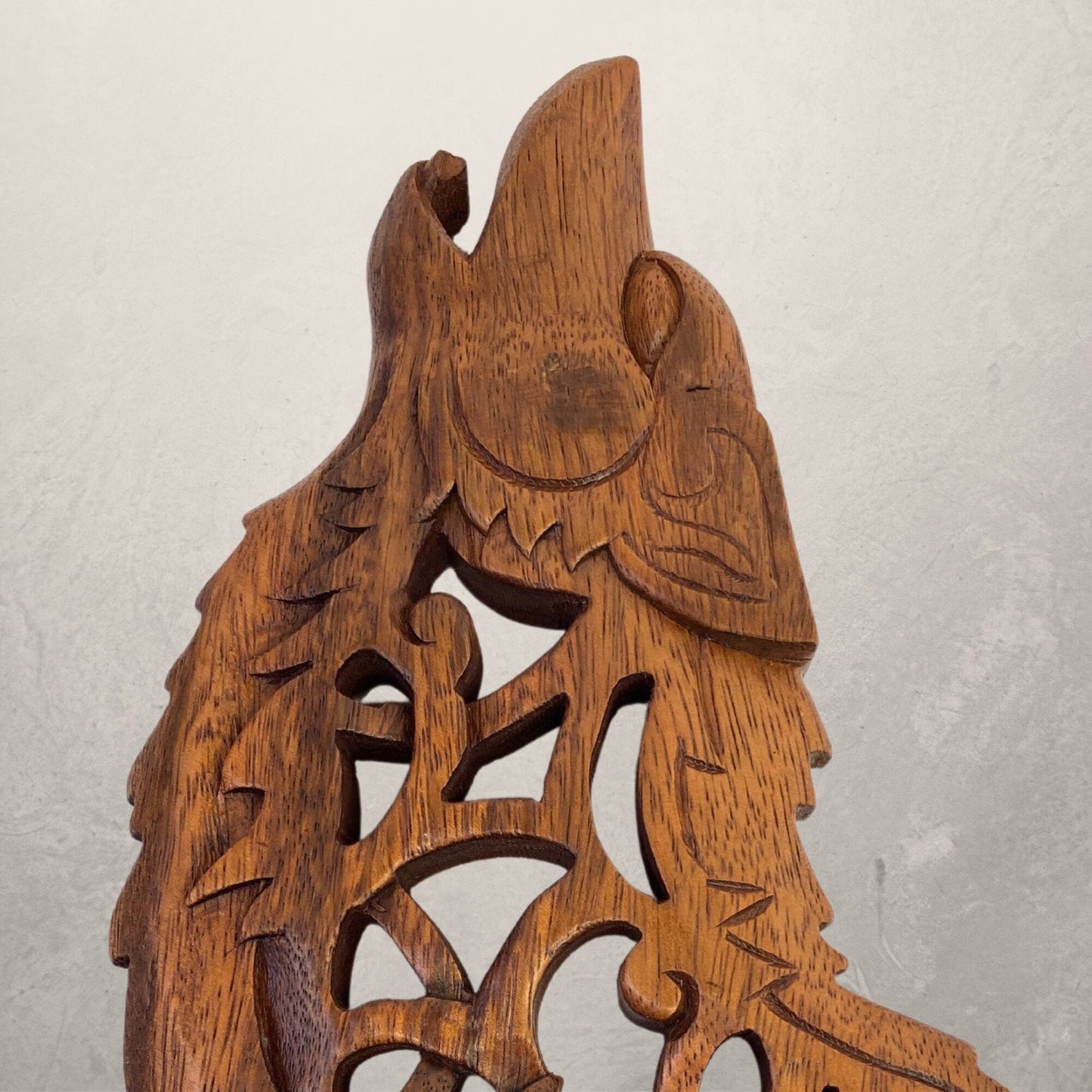 Celtic Howling Wolf Wall Art Panel  Sculpture Handmade hand Carved Suar wood  Carving Bali art Spirit Animal