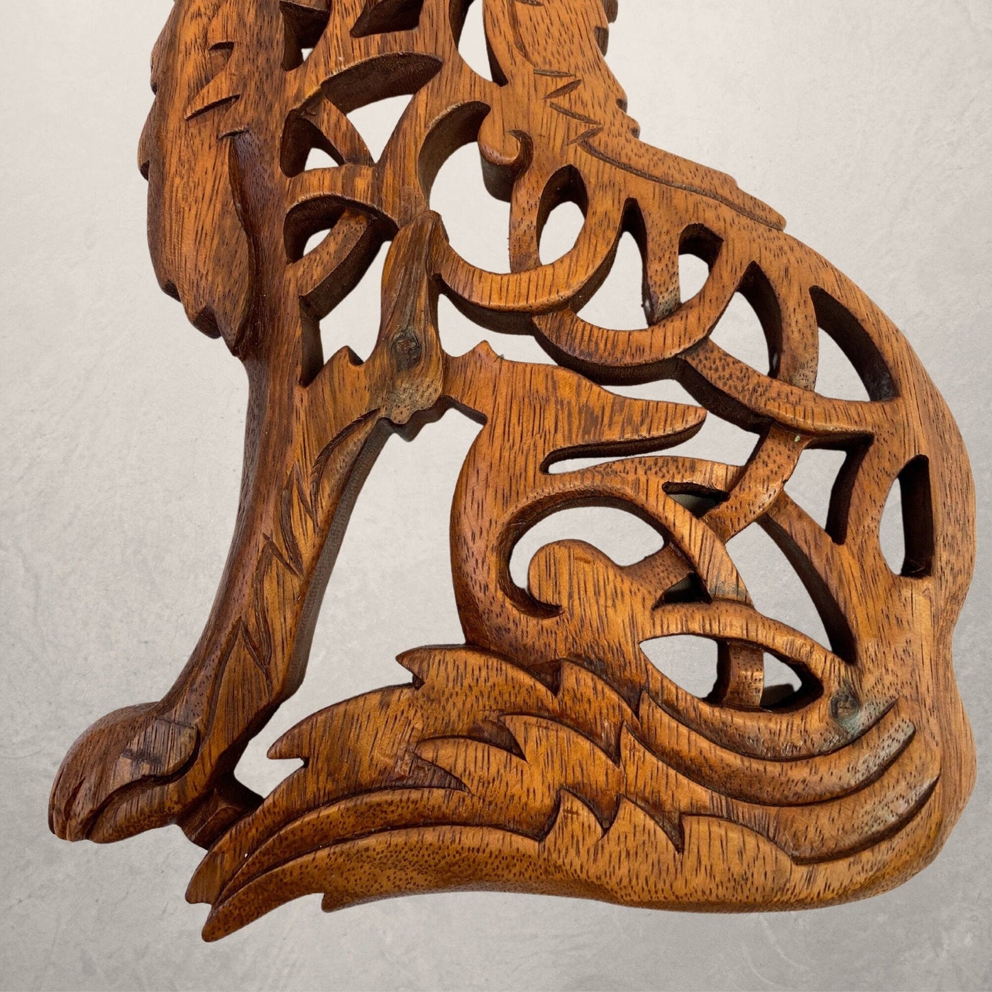 Celtic Howling Wolf Wall Art Panel  Sculpture Handmade hand Carved Suar wood  Carving Bali art Spirit Animal