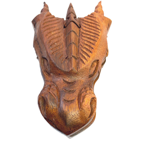 Gothic Horned Dragon Head Secret puzzle Box Stash Trinket Gift Box Hand carved suar wood Bali Art