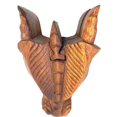 Gothic Horned Dragon Head Secret puzzle Box Stash Trinket Gift Box Hand carved suar wood Bali Art