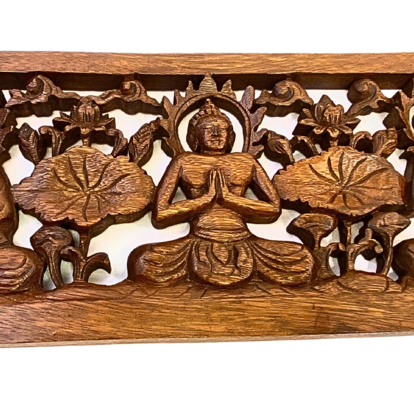 Triple Mudra Buddha Panel Hand Carved Suar Wood Bali Wall Sculpture Balinese Art