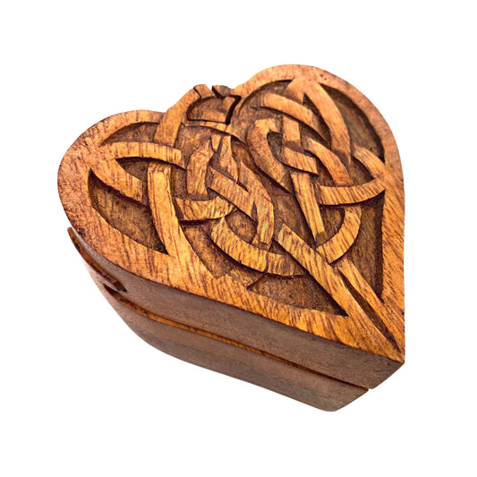 Heart Celtic Knot wicca Secret Puzzle Stash Box trinket box Jewelry gift Box Hand Carved Wood Carving - Acadia World Traders