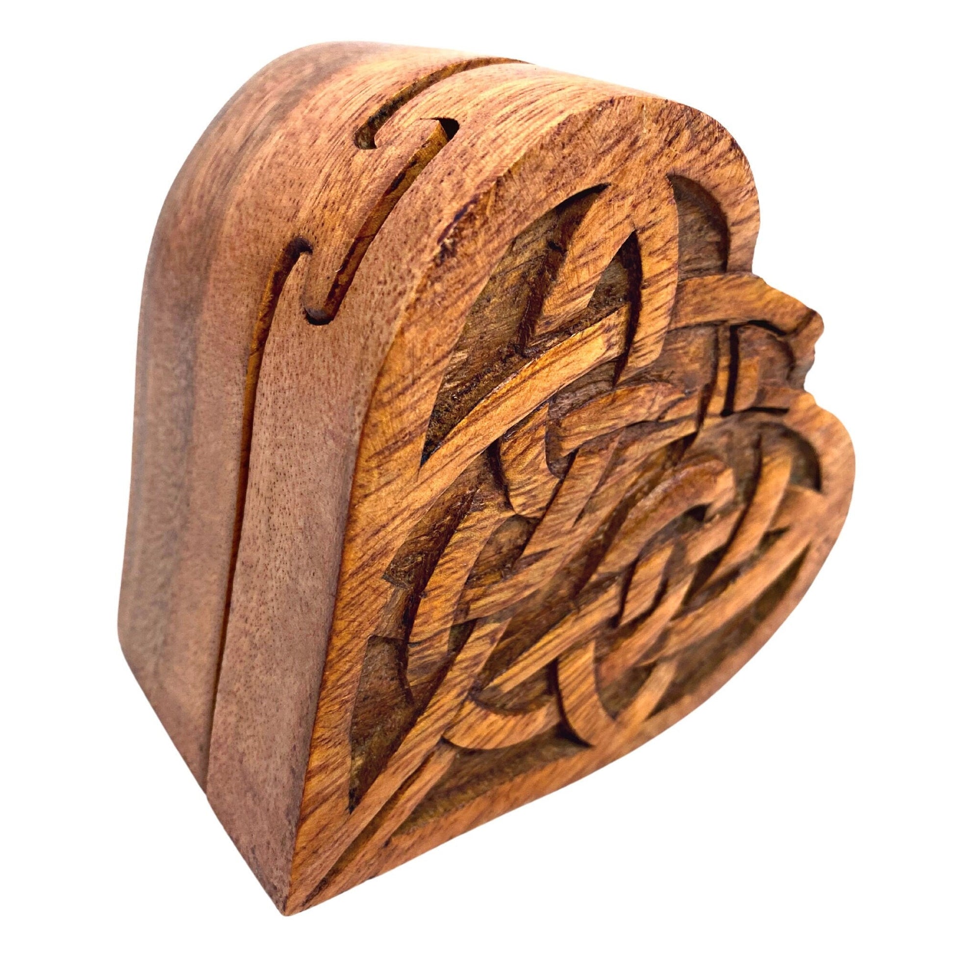 Heart Celtic Knot wicca Secret Puzzle Stash Box trinket box Jewelry gift Box Hand Carved Wood Carving - Acadia World Traders