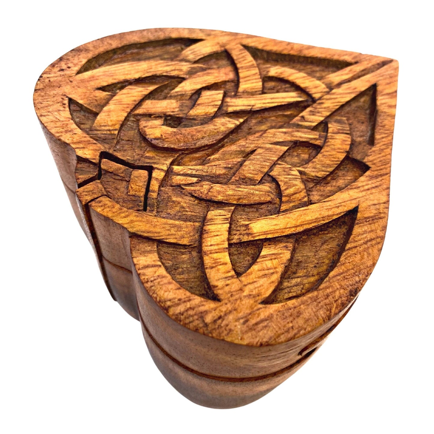 Heart Celtic Knot wicca Secret Puzzle Stash Box trinket box Jewelry gift Box Hand Carved Wood Carving - Acadia World Traders