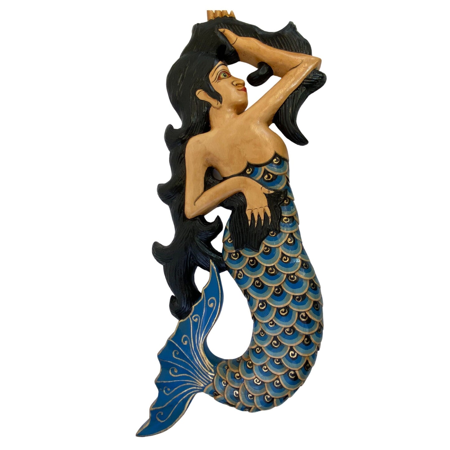 Hand Carved Balinese Mermaid Sisters Wood Wall Art Panel - Bali Folk Art
