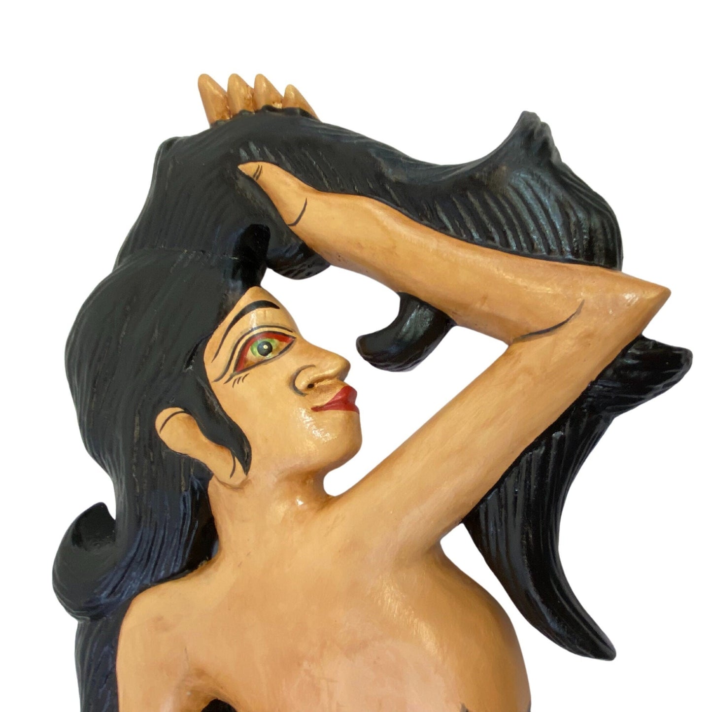 Hand Carved Balinese Mermaid Sisters Wood Wall Art Panel - Bali Folk Art